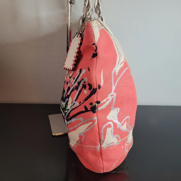 Coach Poppy Signature Coral Ivory Canvas Sequin Glam Shoulder Bag - Picture 11 of 16